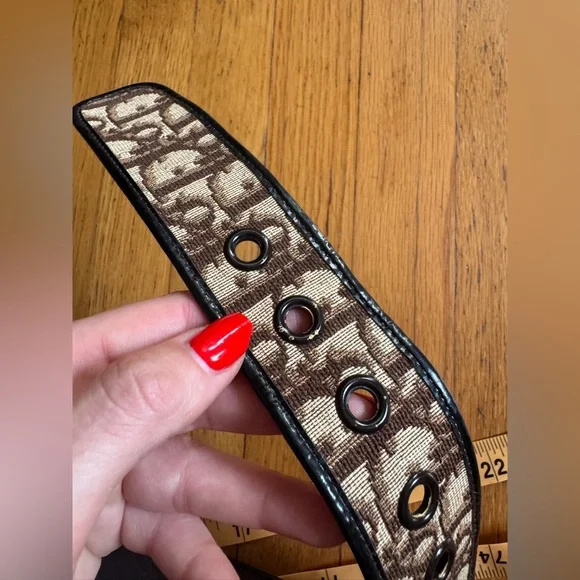 70s Vintage Dior Trotter Print Belt w Gold Tone Buckle - Picture 7 of 8